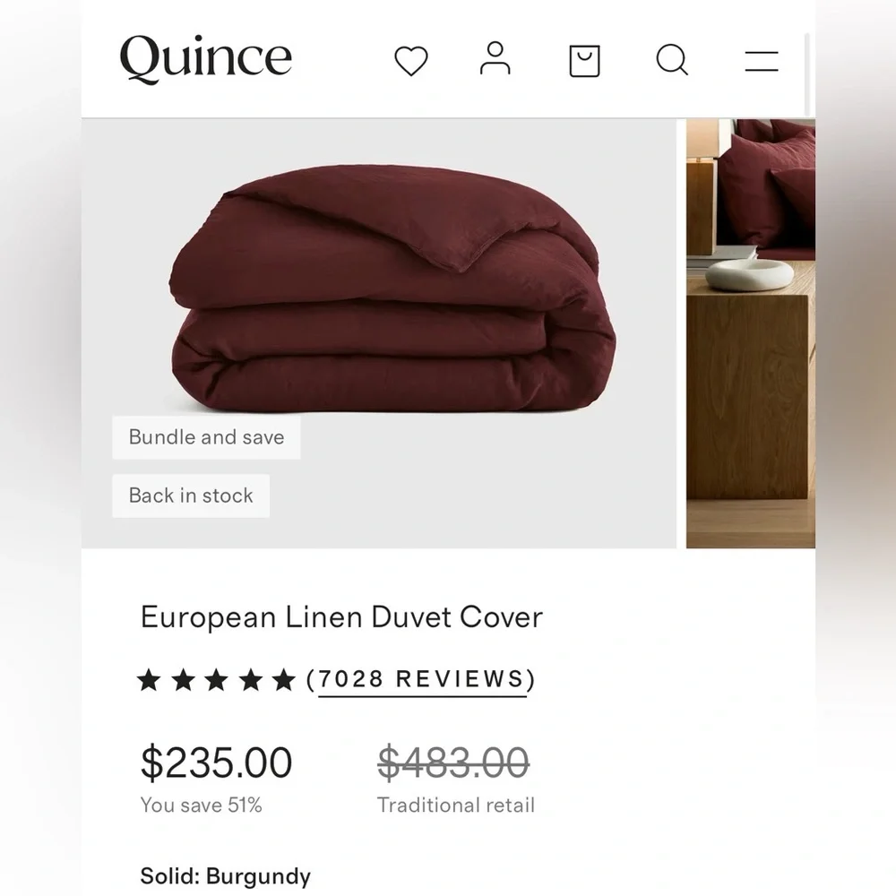 NWOT Quince European Queen Linen Duvet Cover in Burgundy